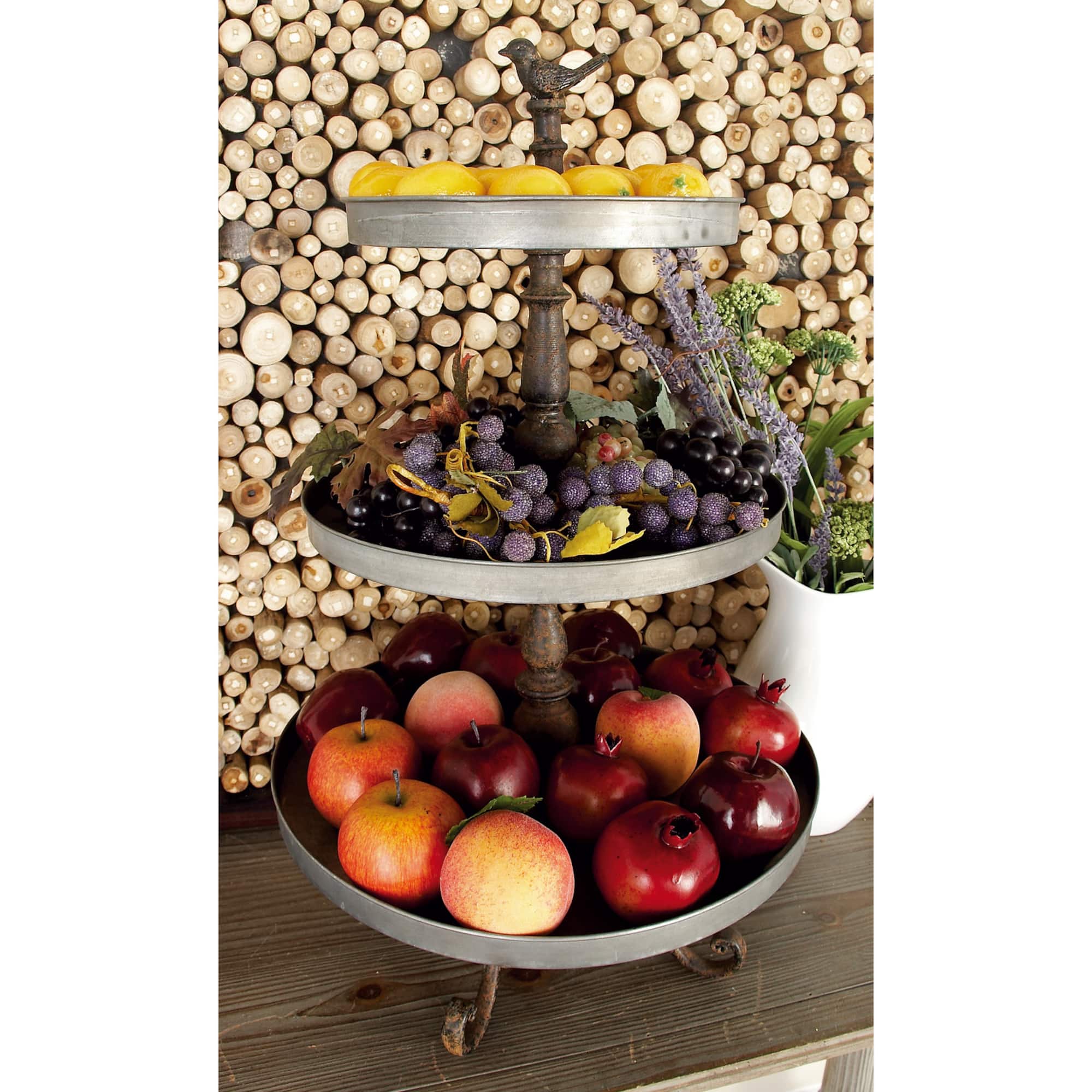28" Silver Iron Farmhouse 3-Tier Tray Stand